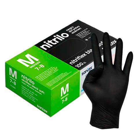GUANTES NITRILO  M COLOR NEGRO X 100U